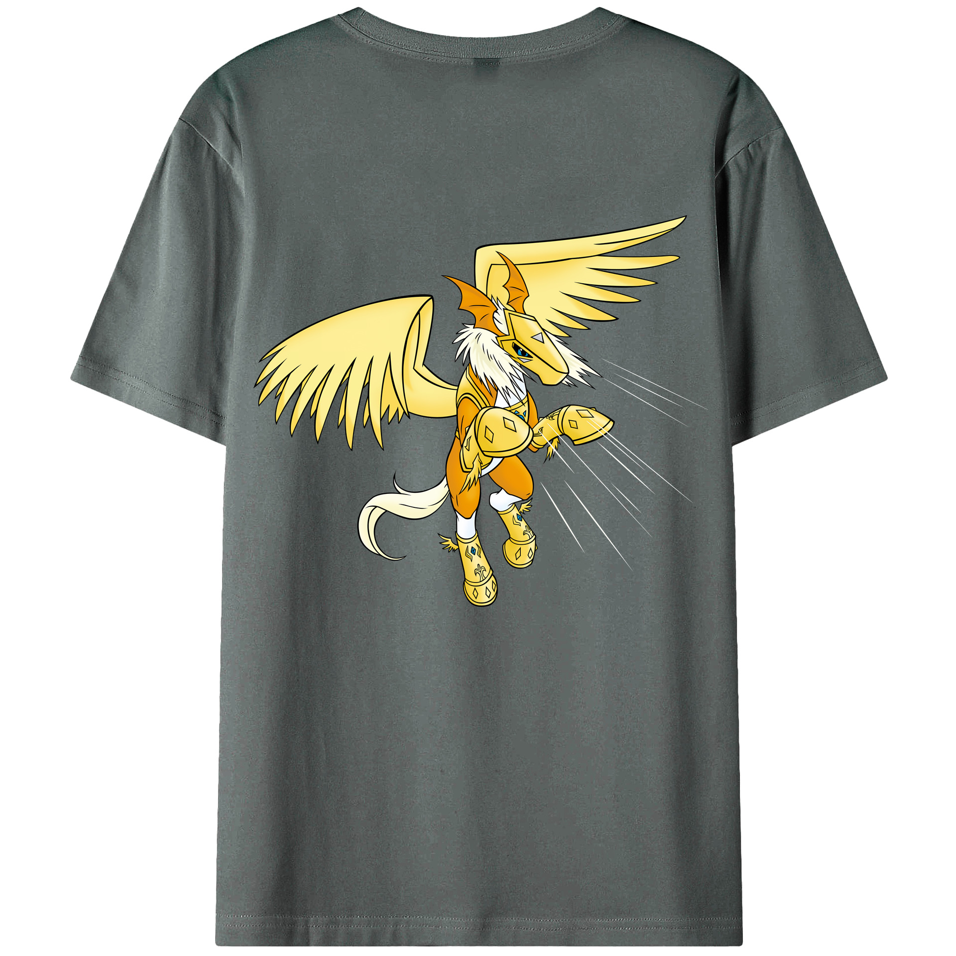 （画像用） Digimon デジタルモンスター/デジモン 綿100％ メンズ半袖Tシャツ（バックプリント） 通気性